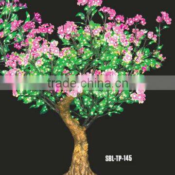 LED simulation peach blossom tree light with green leaves