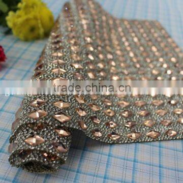 special-shaped glass the Light peach color HOT FIX Rhinestone Net Mesh