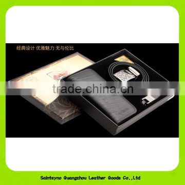 16016 Wholesale Promotional Real Leather Men's Wallet, Keychain, Leather Belt Gift set