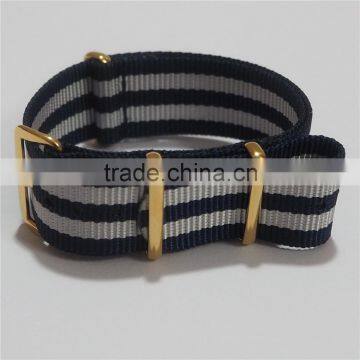 PVD Gold Custom Black Gray Striped Nylon Watch Bands 16MM photo-3