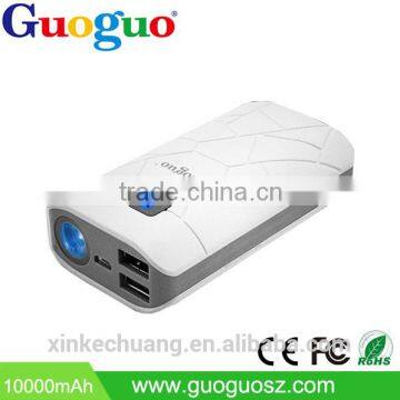 Guoguo High Quality LED torch dual USB portable private label mobile 10000mAh rohs power bank for xiaomi