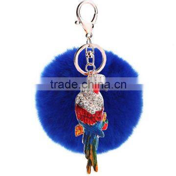 8cm Color Rex Rabbit Fur Ball Keychain Car Ornaments Bag Pendant Keyring Fur Parrot Pom Pom Keychain Valentine's Gift