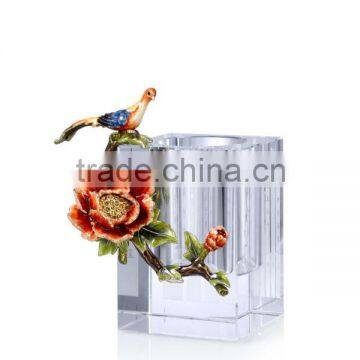 Bright Future peony crystal enamel pen holder