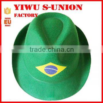 Promotional non woven fans carnival Brazil decorate green felt fedora hats wholesale