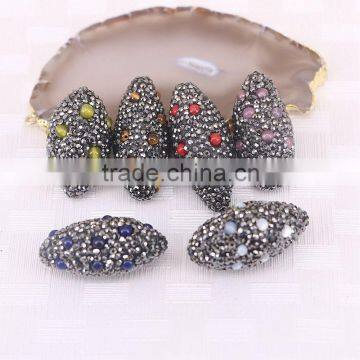 Gem Stone Druzy Jewelry with Pave Rhinestone, Olive shape Charm Stones For Jewelry Making