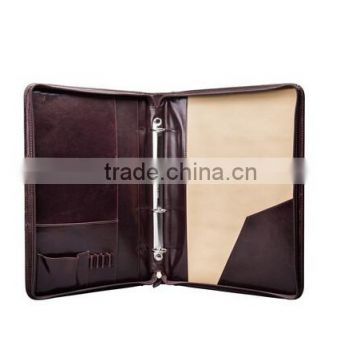 Boshiho dark brown crazy horse cowhide leather portfolio folder