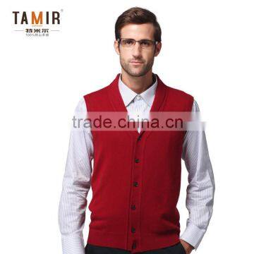 Men Cashmere Knit Sleeveless Cardigan Sweater, Men Red Sleeveless Fancy Sweater