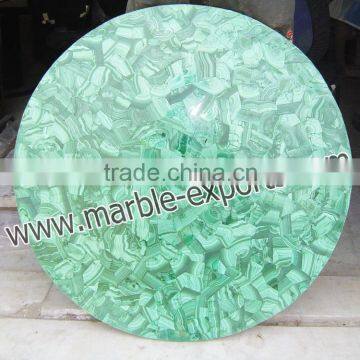 Round Shape Malachite Gemstone Coffee Table Top