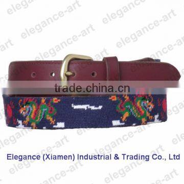 The Dragon Dance Needlepoint Belts with Genuine Cowhide Leather for Men