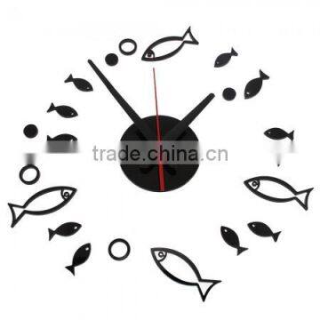 DIY Fish Hypothenar Wall Clock Creative Fun Combination Hanging Silent Black