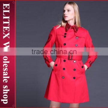 2015 Office Red Double-Breasted Ladies Overcoat Designs With Belt Winter Dress