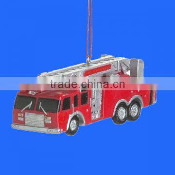 Red Fire Truck Resin Hanging Christmas Ornament