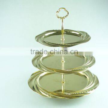 stainless steel three layer metal fruits plate leaf decoration and clourful