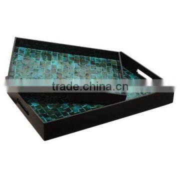 High quality best selling mother of pearl circle pattern rectangle grey lacquer tray from Vietnam