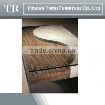 Modern Beige Travertine Marble Living Room Coffee Table With Glass Top photo-2