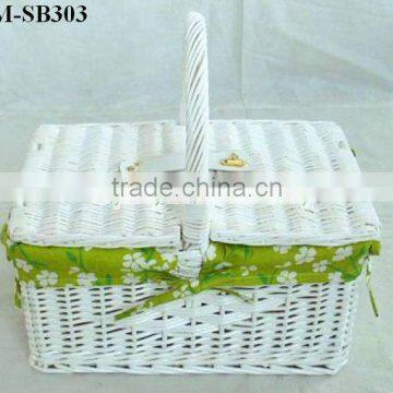 White Wicker gift hamper with green liner