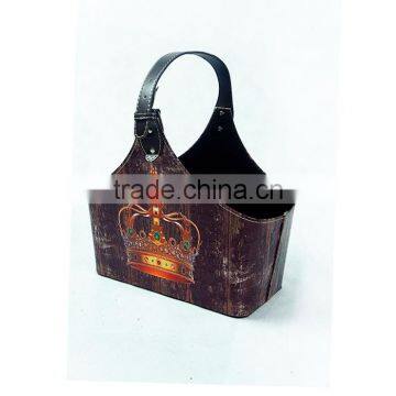 Crown Print Magazine Rack Faux Leather Storage Basket photo-3