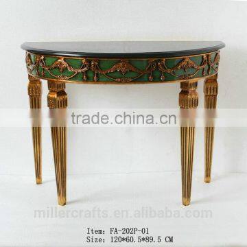 Half Moon Antique Table With Black Marble Table Top