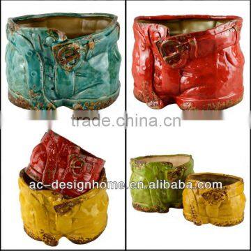 S/2 SHORTS SHAPE CERAMIC PLANTER