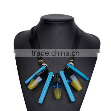 Europe America New Design Exaggerated Geometric Acrylic Pendant Necklace Adjustable Silk Ribbon Necklace