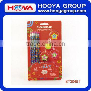 Hot Wholesales 12pcs Stationery Set include 8pcs Pencil and Eraser for School Promotion