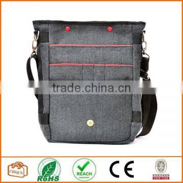 Unisex Messenger Bag and Backpack. Grey Wool-Polyester Mix With Red Details and Lining. Multiple Pockets photo-2