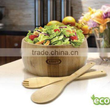 2016 Eco-friendly natural bamboo round salad bowl with scoop