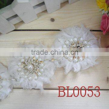 BL0053 New design vintage pearl center white fabric flower trim for ladies dressing