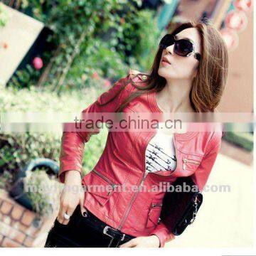 Red fashion leather jacket for women