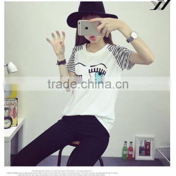 Women creative face eyes cotton causal t shirt