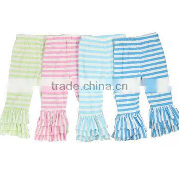 2017 Childrens Boutique Clothing Stripe Kids Capri Girl Triple Ruffle Pants