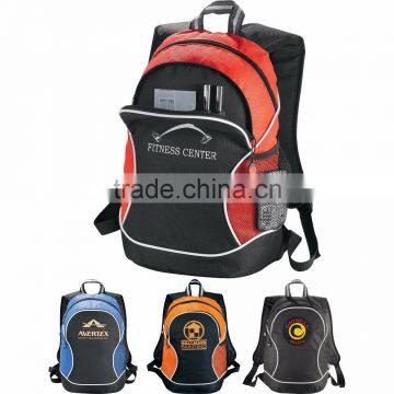 Boomerang Backpack - has front zippered pocket with interior organization, padded shoulder straps and comes with your logo