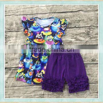 Knitting cotton summer tops for baby girls kids 2017 clothing sets cup mouse print boutique outfit