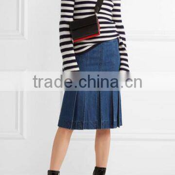 Among Best Selling Bell Sleeved Navy Blue and White Striped Women Spring Sweater photo-4