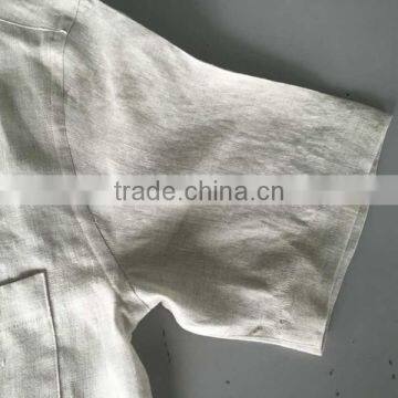Beige Linen Mandarin Collar Special Buttonhole Mens Casual Dress Shirts photo-2