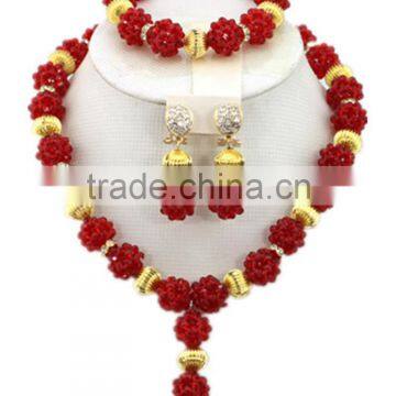 Gold-Plated Ball Crystal Beads Y shape Necklace African Jewelry Set