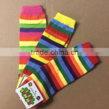 Wholesale rainbow striped print children posh kids knitted leg warmer cotton baby leg warmer