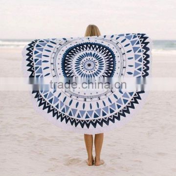 velour cotton beach towel with tassels round shape china supplier