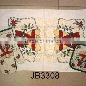 christmas pattern quilted oven glove pot holders set with kitchen towel