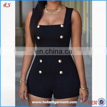 Wholesale price pretty plus size women clothing button decorated square collar knitted jumpsuit for lady clothing