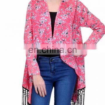 Beautiful pink floral asymmetrical shrug for women