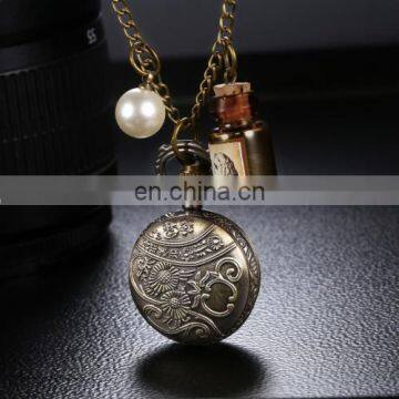 Wholesale Vintage Quartz Watch, Free Shipping Pocket Watch With Alloy Chain and Rabbit Header Wishing Bottle Pearls photo-6