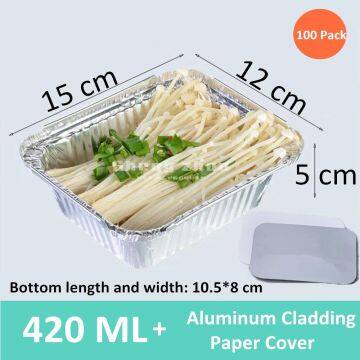 420 ml Aluminum Pans with Aluminum Cladding Paper Cover, Rectangular Aluminum Foil Grill Pans,Environmentally Friendly Disposable Aluminum Pans