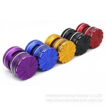 D63mm& H70mm Aluminium Alloy Smoking Grinder 4-layer Plat Double Transparent Window Herb Grinder With Golden Edge as Colorful Crushing Accessory for Tobacco Tobacco,spice,herb photo-2