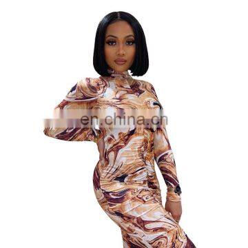 LAITE D2202 Autumn&winter Fashion Bodycon Printed Women Causal Dresses Ladies Pleated Printed Dresses photo-2