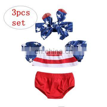 Infant Girl 3pcs Set July 4th Baby Tops+ Shorts +Headbands Outfit for 0-2T Independence Day