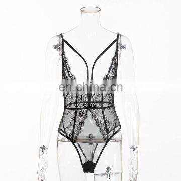 Deep V-neck Sexy Bodysuit Women Lace Net Yarn Joining Bodycon Sexy Bodysuit Jumpsuit Overalls Streetwearg photo-7