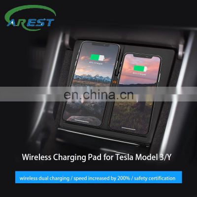 Car Wireless Charger QI Fast Charging Dual 10W Car Accessories Central Console Charging Pad for Tesla Model 3/Y Dropshipping