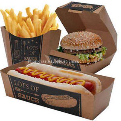 Custom Disposable Kraft Paper Packaging Fast Food Takeout To Go Hamburger Hot dog Fried Chicken Food Box