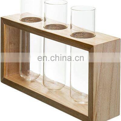 3 Test Flower Bud Vase Kit Glass Plant Terrarium Tubes Test Tube With Wooden Shelf photo-3